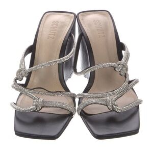 SCHUTZ Black and Silver Kitten Heel Mules